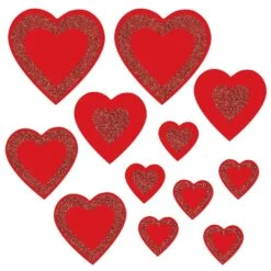 Valentine's Day Glittered Heart Cutouts- Red