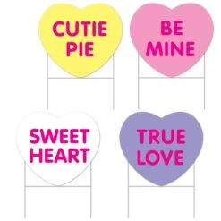 Valentine's Day Plastic Candy Heart Yard Signs (4 Per Package)
