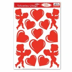Valentine's Day Heart & Cupid Clings (13 Per Package)