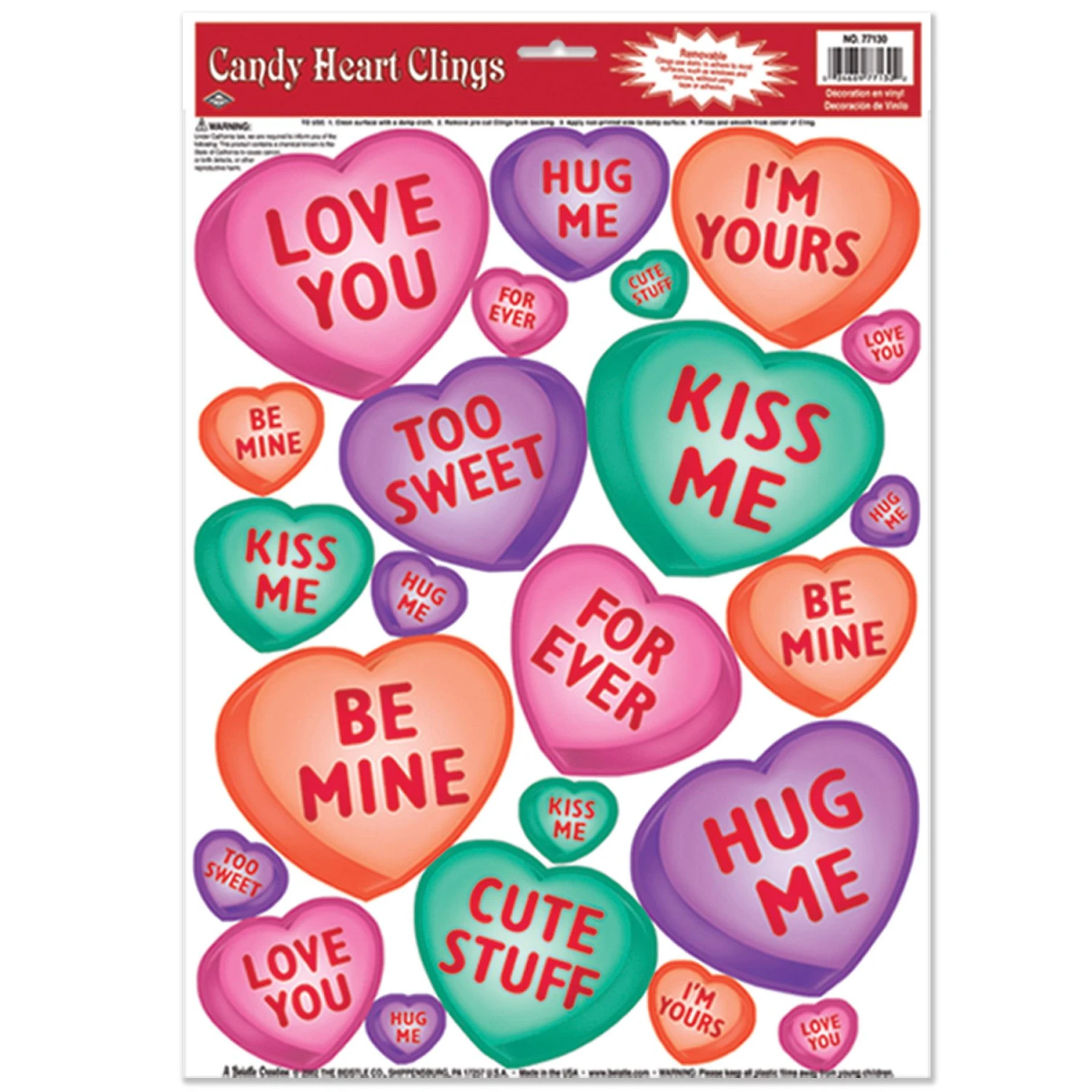 Valentine's Day Candy Heart Clings (23 Per Package) 1 Valentine's Day Candy Heart Clings (23 Per Package)