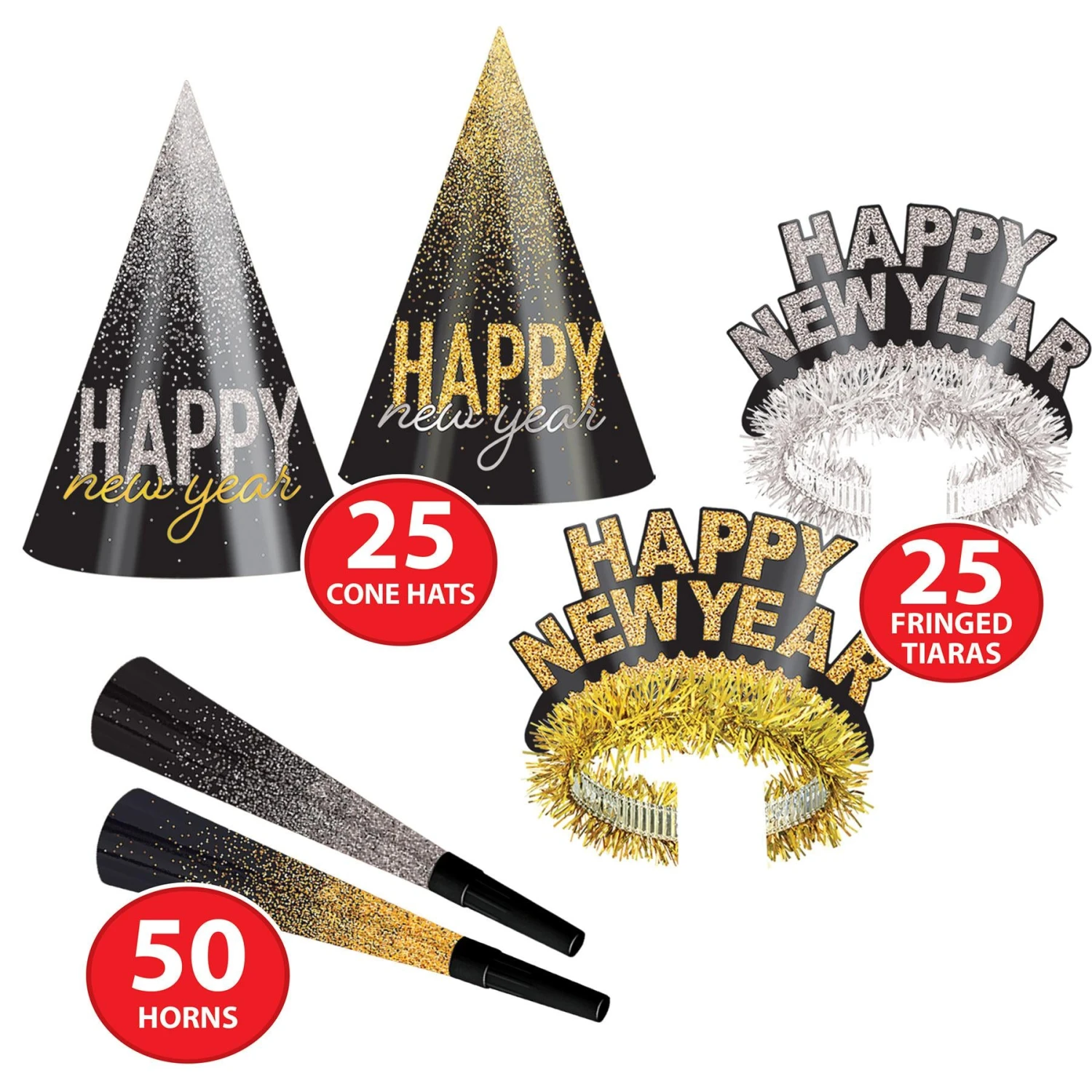 New Year's Eve Silver & Gold Midnight Burst Party Assortment For 50 3 New Year's Eve Silver & Gold Midnight Burst Party Assortment For 50 - Image 3