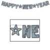 Glittered Happy New Year Streamer - Black & Silver -Bulk Party Supplies Shop 80120BKS