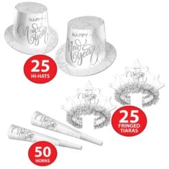 White New Year Silver Party Assortment For 50 -Bulk Party Supplies Shop 80165 S50 i4
