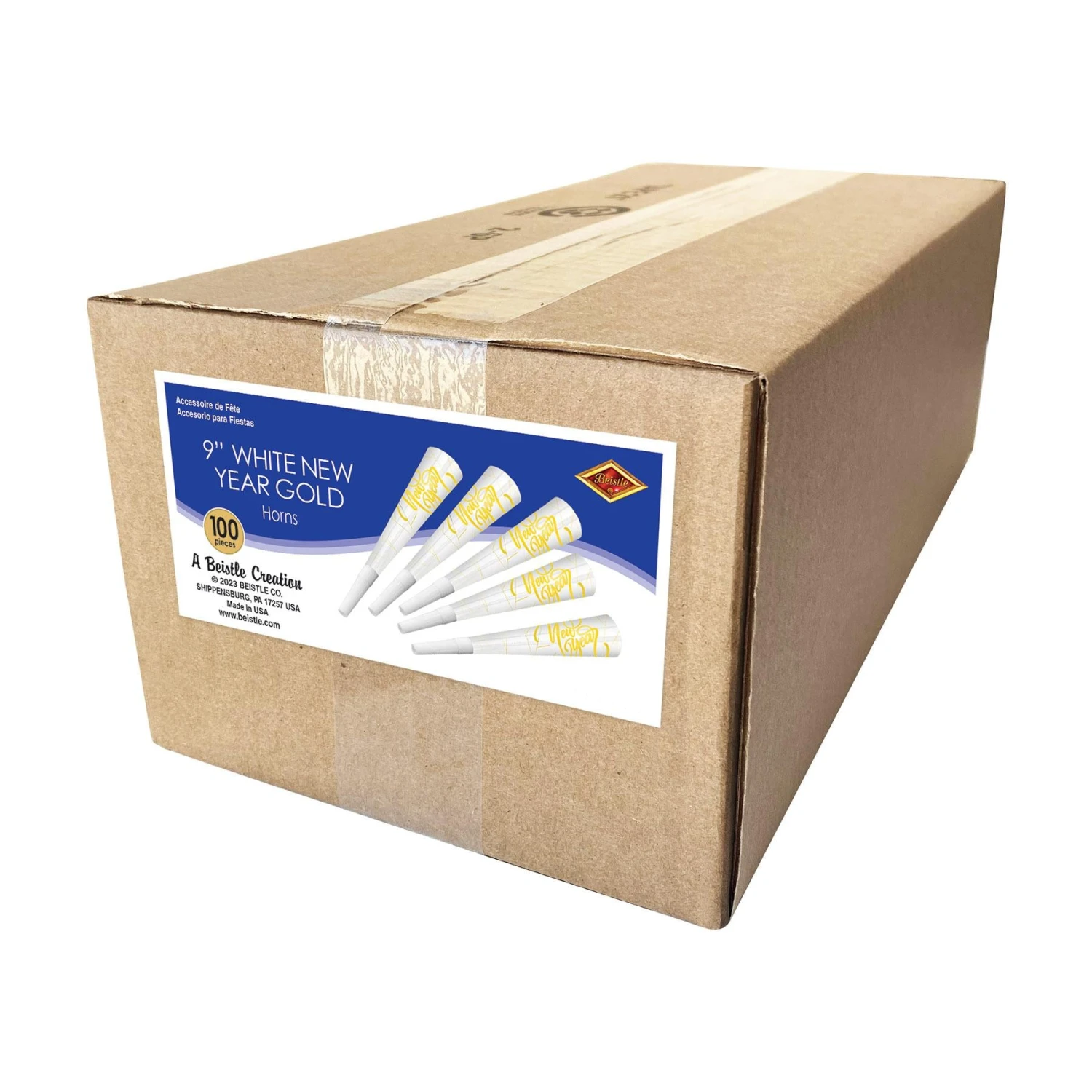 White New Year Gold Horns (100 Per Case) 3 White New Year Gold Horns (100 Per Case) - Image 3