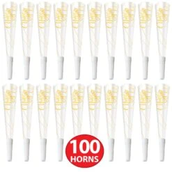 White New Year Gold Horns (100 Per Case) 9 White New Year Gold Horns (100 Per Case) -Bulk Party Supplies Shop 80177 GD100 i7 1