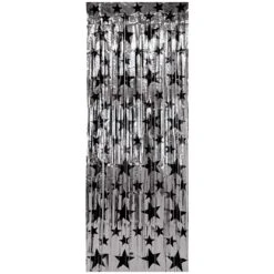 1-Ply Gleam 'N Party Curtain - Silver With Black Stars