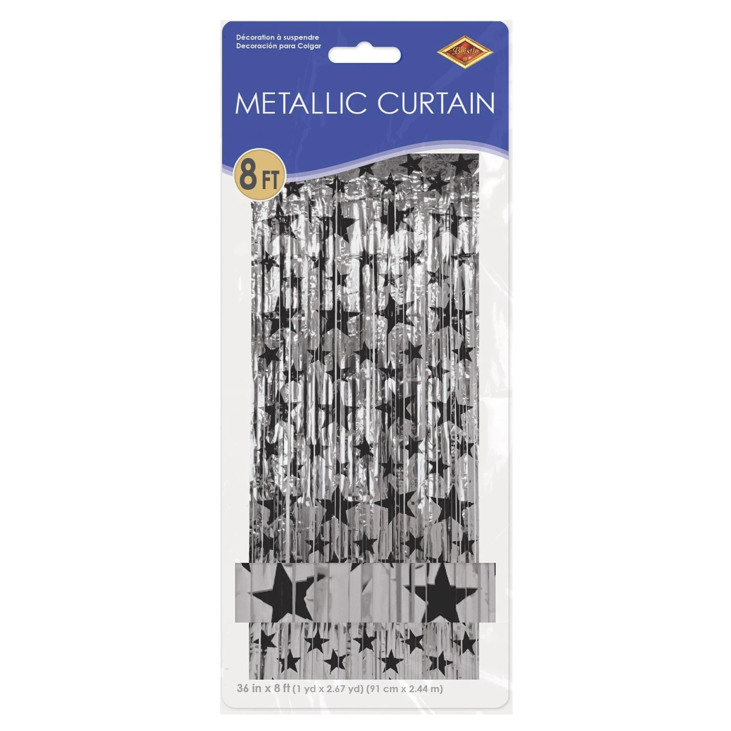 1-Ply Gleam 'N Party Curtain - Silver With Black Stars 4 1-Ply Gleam 'N Party Curtain - Silver With Black Stars - Image 4