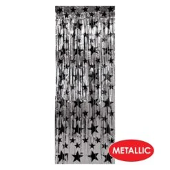 1-Ply Gleam 'N Party Curtain - Silver With Black Stars 10 1-Ply Gleam 'N Party Curtain - Silver With Black Stars -Bulk Party Supplies Shop 80340 BKS i4