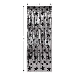 1-Ply Gleam 'N Party Curtain - Silver With Black Stars 11 1-Ply Gleam 'N Party Curtain - Silver With Black Stars -Bulk Party Supplies Shop 80340 BKS i5