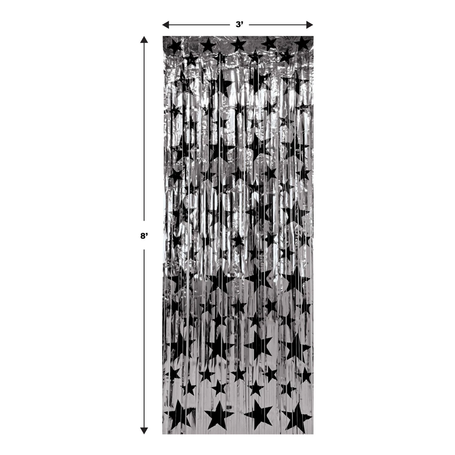 1-Ply Gleam 'N Party Curtain - Silver With Black Stars 6 1-Ply Gleam 'N Party Curtain - Silver With Black Stars - Image 6