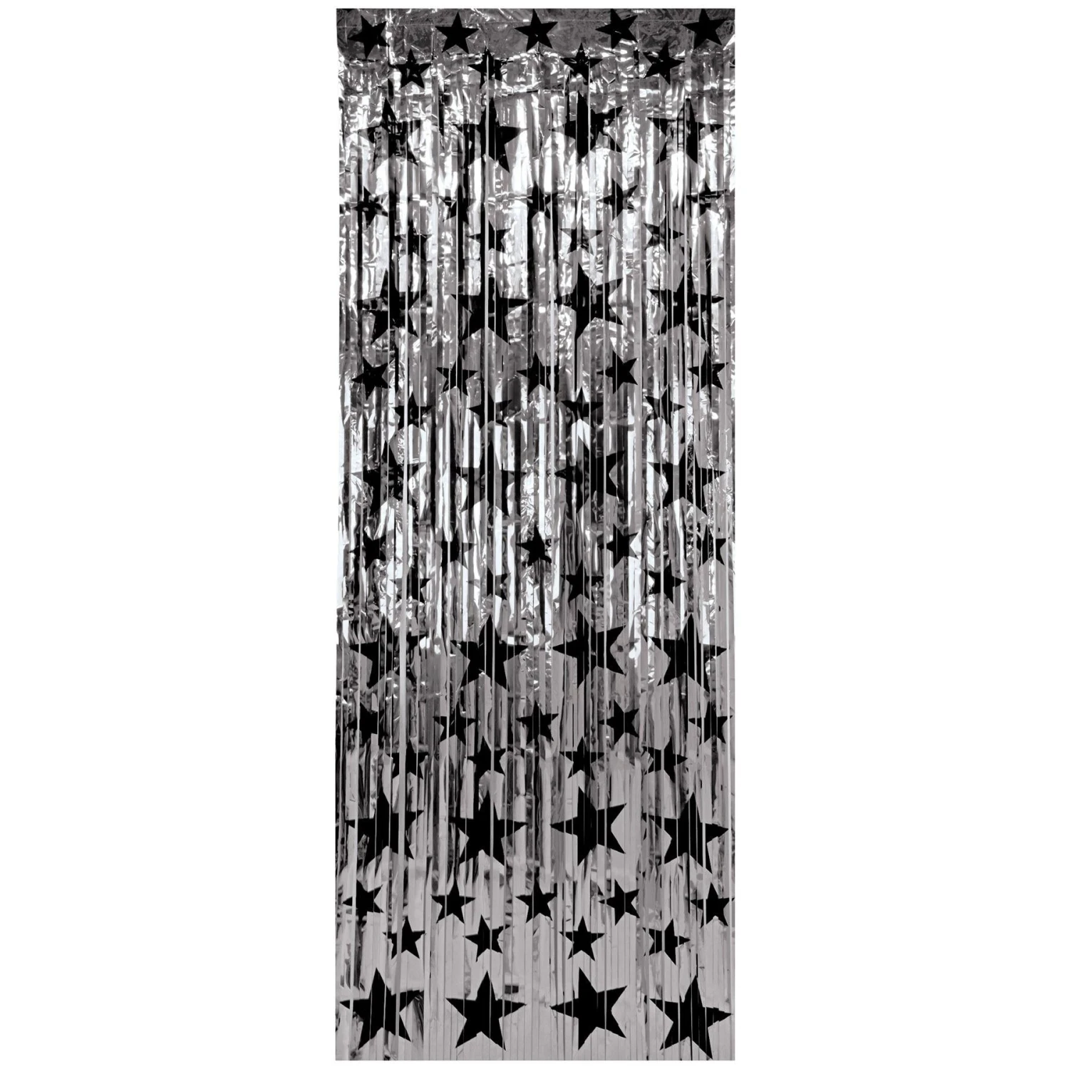 1-Ply Gleam 'N Party Curtain - Silver With Black Stars 1 1-Ply Gleam 'N Party Curtain - Silver With Black Stars