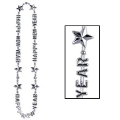 Happy New Year Bead Necklaces - Silver