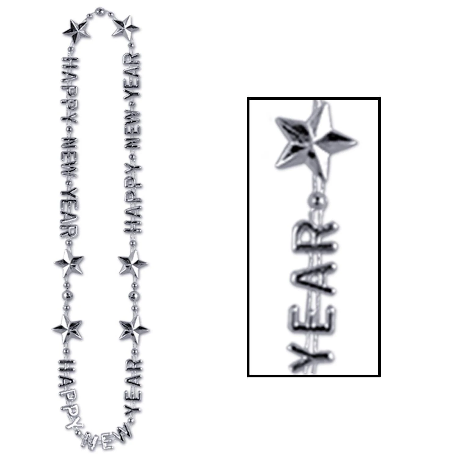 Happy New Year Bead Necklaces - Silver 1 Happy New Year Bead Necklaces - Silver