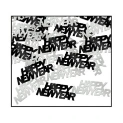 Happy New Year Confetti Black & Silver - Black & Silver (0.5 Oz Per Package)