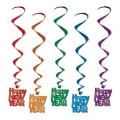Happy New Year Whirls Assorted Colors (5 Per Package)