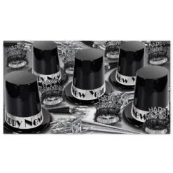 The Big Top Hat Silver New Year's Eve Party Kit For 50 People