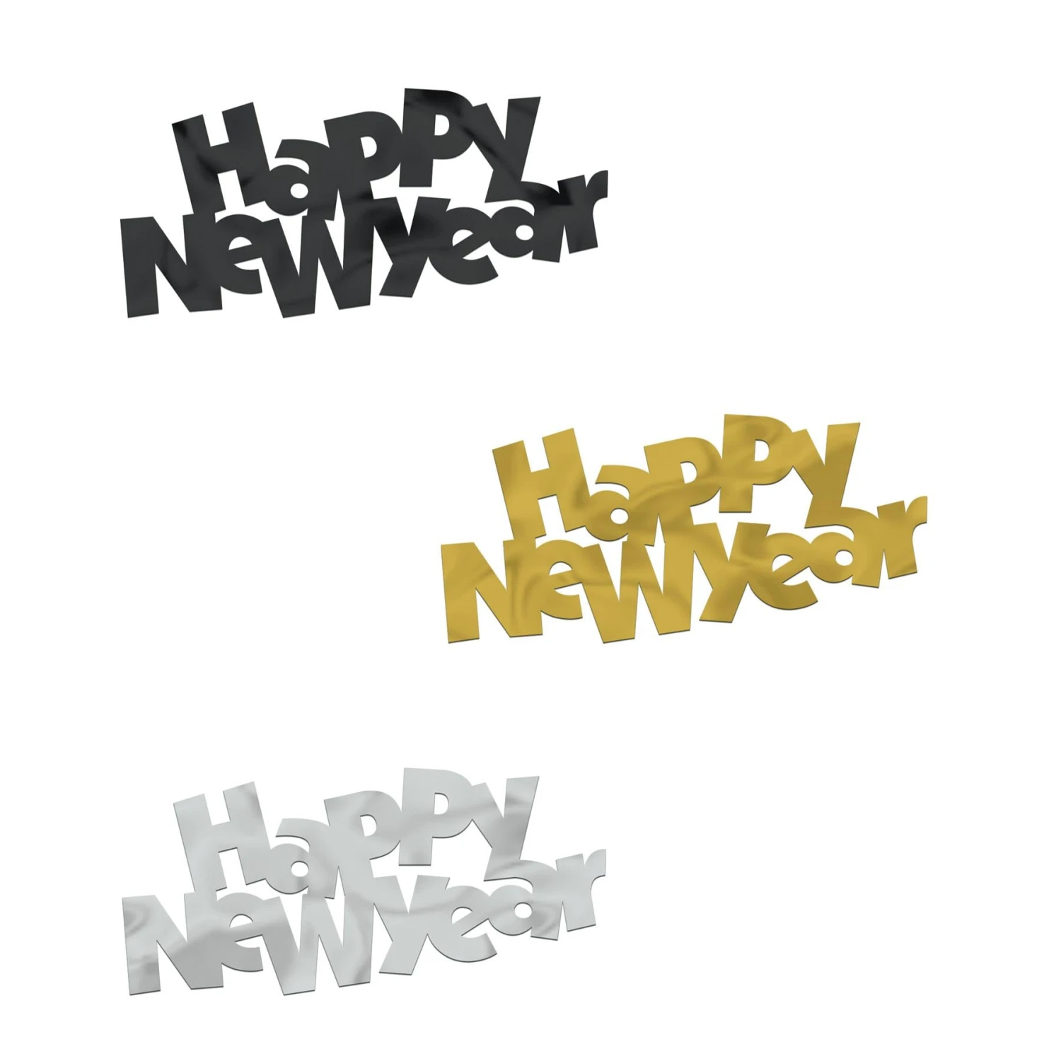 Black, Gold And Silver Jumbo Happy New Year Confetti (12 Packages) 1 Black, Gold And Silver Jumbo Happy New Year Confetti (12 Packages)