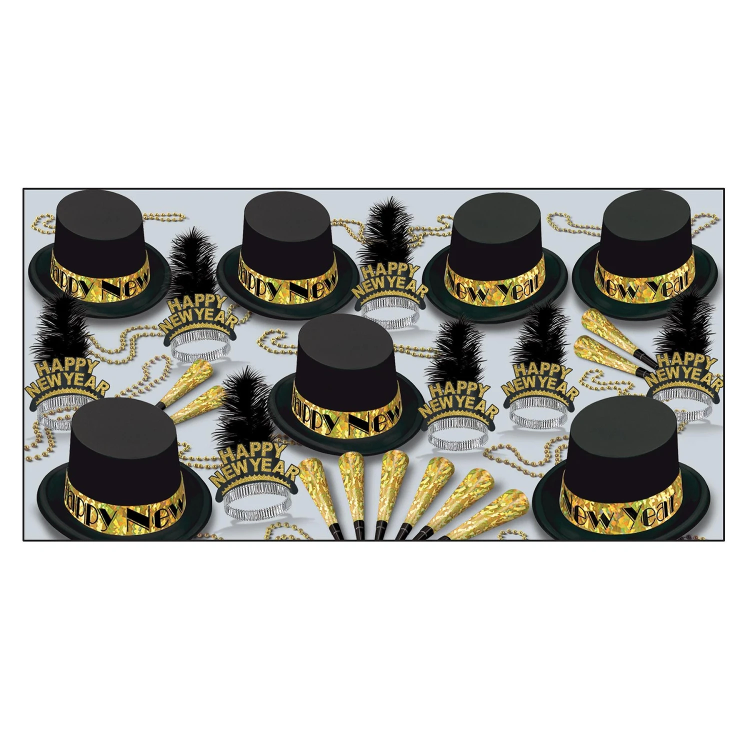 Gold Top Hat New Year's Eve Party Kit For 50 People 1 Gold Top Hat New Year's Eve Party Kit For 50 People