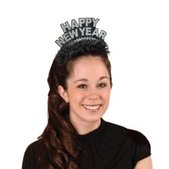 Black & Silver Happy New Year Regal Tiara -Bulk Party Supplies Shop 88761BK50 i2