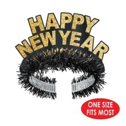 Black & Gold Happy New Year Regal Tiara 9 Black & Gold Happy New Year Regal Tiara -Bulk Party Supplies Shop 88761BKG50 i4 1