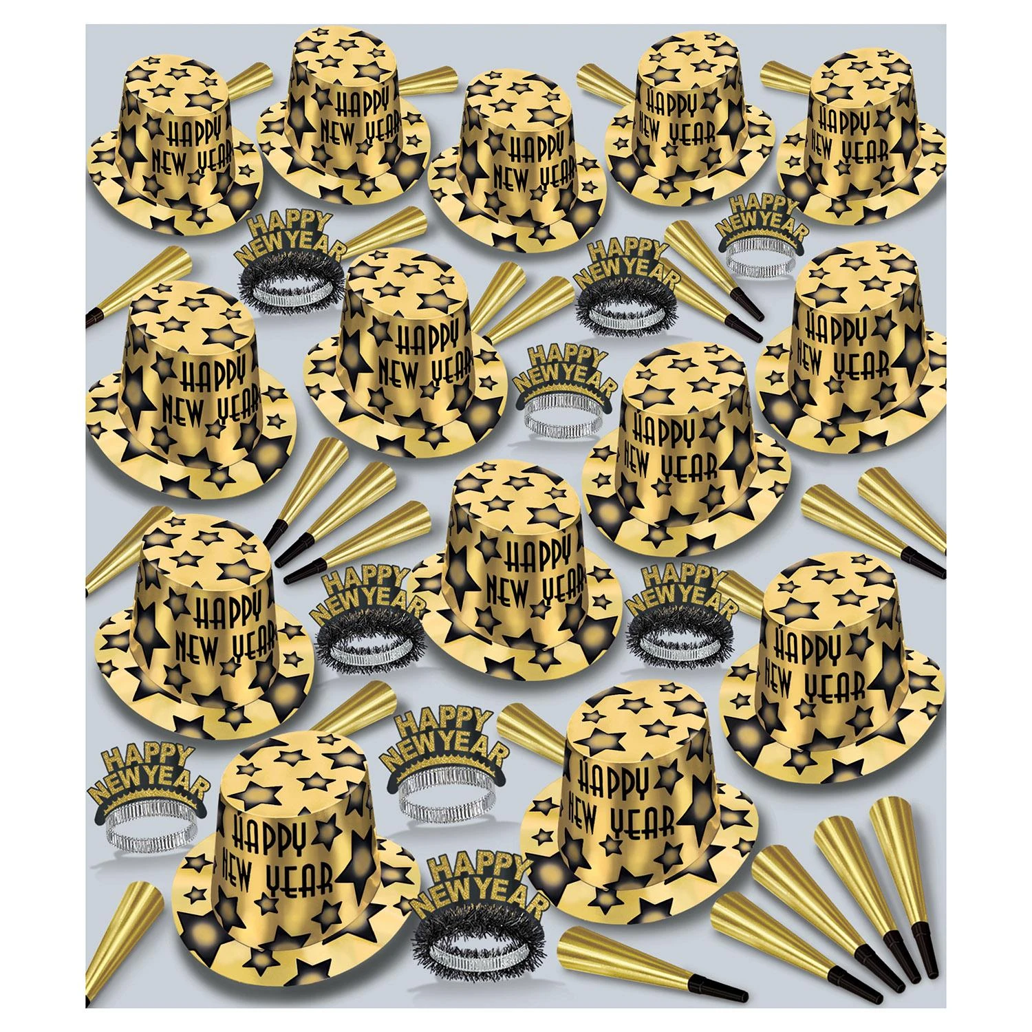 Gem-Star Deluxe Gold New Year's Eve Party Kit For 100 People 1 Gem-Star Deluxe Gold New Year's Eve Party Kit For 100 People