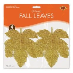 Thanksgiving Glittered Fall Leaves (4 Per Package) 9 Thanksgiving Glittered Fall Leaves (4 Per Package) -Bulk Party Supplies Shop 90825 i3