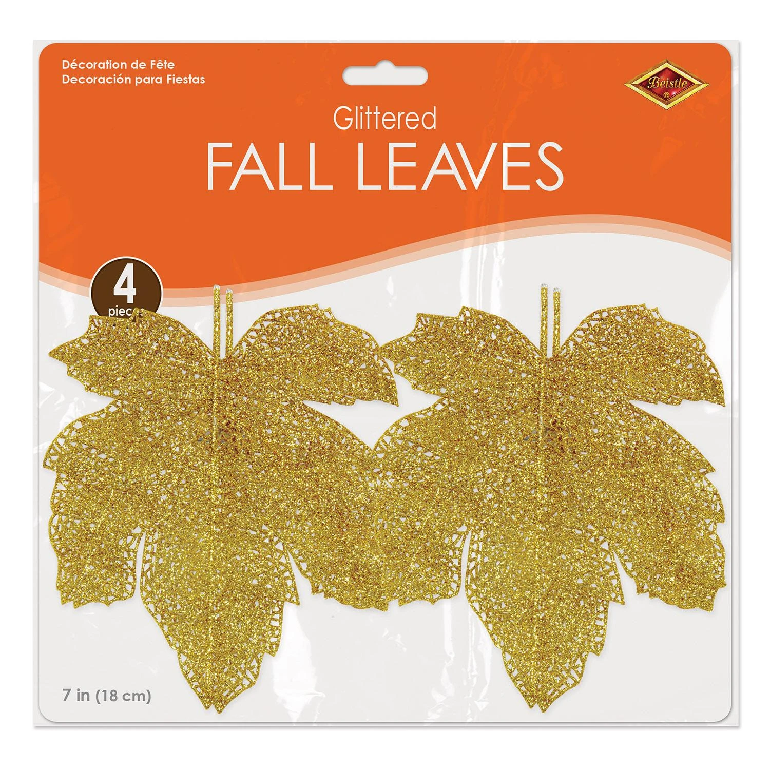 Thanksgiving Glittered Fall Leaves (4 Per Package) 4 Thanksgiving Glittered Fall Leaves (4 Per Package) - Image 4
