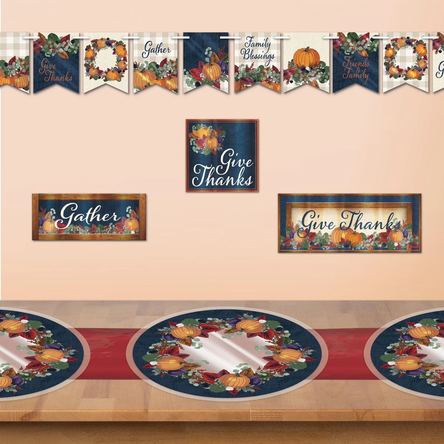Plastic Fall Thanksgiving Round Placemats (4 Per Package) 2 Plastic Fall Thanksgiving Round Placemats (4 Per Package) - Image 2