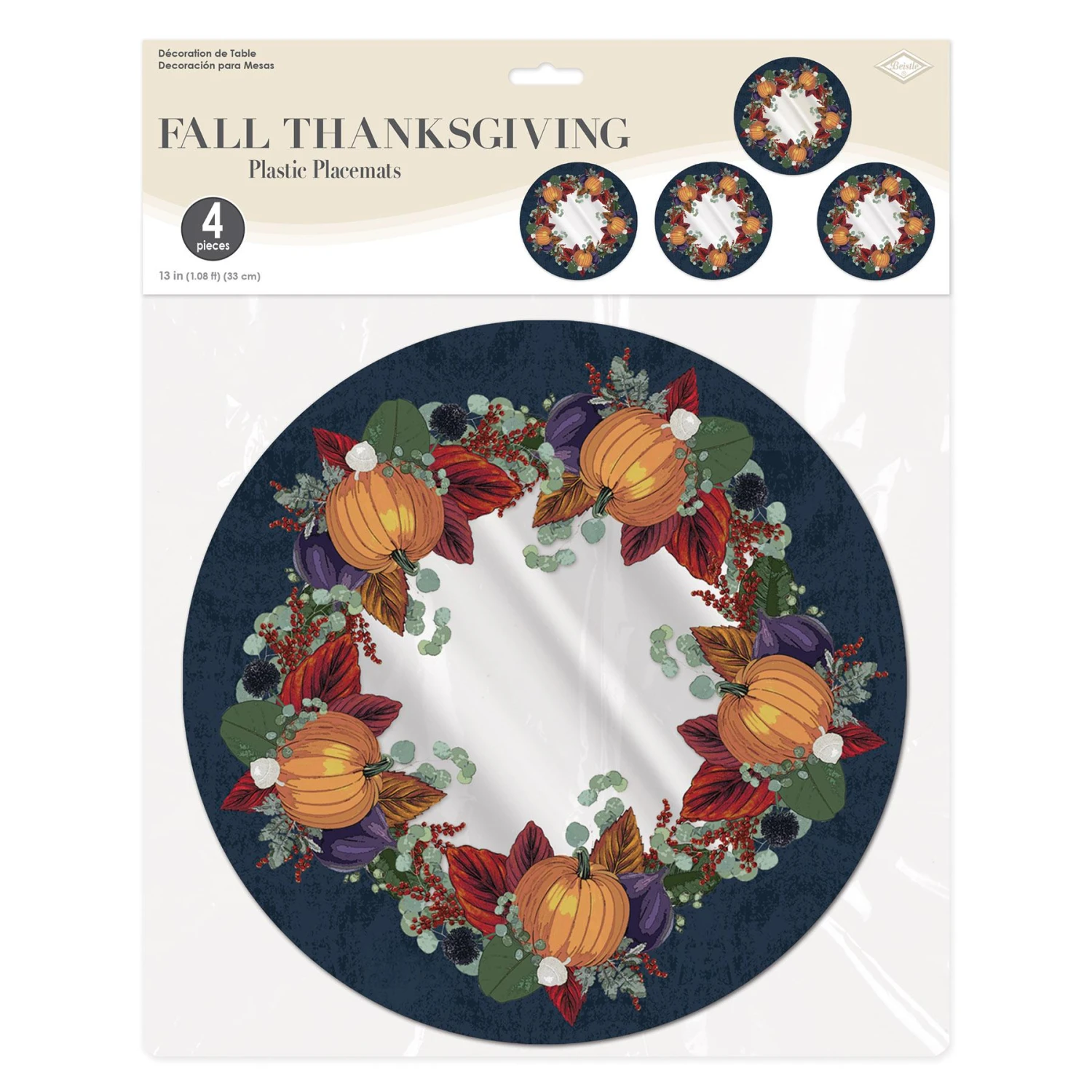 Plastic Fall Thanksgiving Round Placemats (4 Per Package) 3 Plastic Fall Thanksgiving Round Placemats (4 Per Package) - Image 3