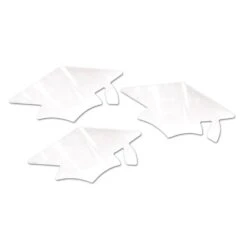 White Metallic Grad Cap Graduation Party Cutouts (3 Per Package)