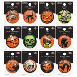 Vintage Halloween Buttons Counter Display - 108 Pieces -Bulk Party Supplies Shop PB12D 108VH i4 2